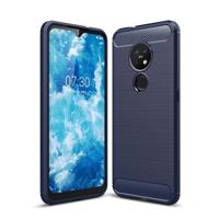 Voor Nokia 7 2 & 6 2 geborsteld textuur koolstofvezel TPU beschermhoes (marineblauw)