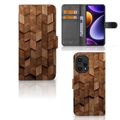 Book Style Case voor Xiaomi Poco F5 Wooden Cubes | Portemonnee hoesje