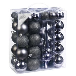 47x Antraciet/grijs tinten kunststof kerstballen 4-6 cm met piek