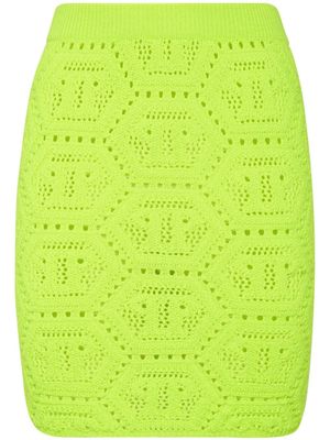 Philipp Plein minijupe en maille à motif monogrammé - Jaune