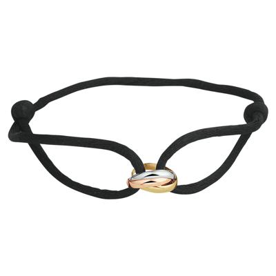 Zwart Gevlochten Armband met 14k Tricolor Ringetjes
