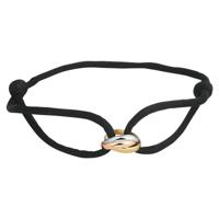 Zwart Gevlochten Armband met 14k Tricolor Ringetjes