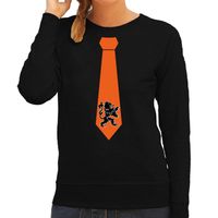 Zwarte sweater / trui Holland / Nederland supporter oranje leeuw stropdas EK/ WK voor dames - thumbnail