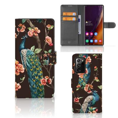 Samsung Galaxy Note20 Ultra | Telefoonhoesje | Met pasjeshouder | Pauw met Bloemen