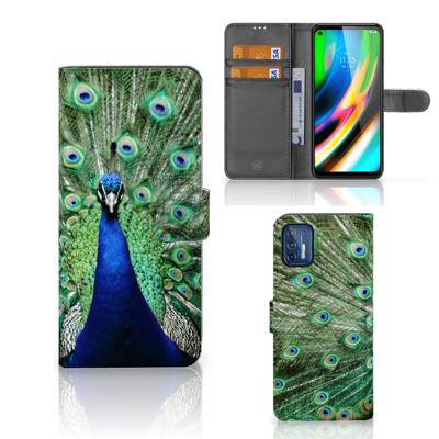 Motorola Moto G9 Plus | Telefoonhoesje | Met pasjeshouder | Pauw