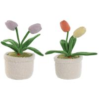 Deurstopper tulpen in pot - multi/paars- polyester - 14 x 14 x 30 cm