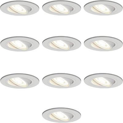 Set van 10 Pittsburg LED inbouwspots - 5 Watt 400 lumen - GU10 - 2700K warm wit - Dimbaar - Rond - Kantelbaar - Voor binnen - Wit