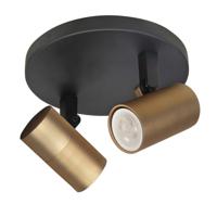 Highlight OpbouwspotPiccolo zwart met messing 2-lichts - S7441.38