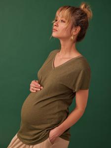 ENVIE DE FRAISE iriserend zwangerschapsshirt met V-hals olijf