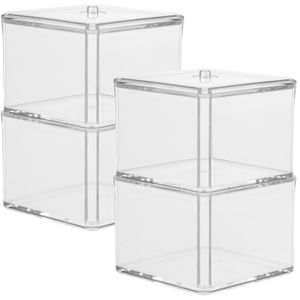 Set van 2x stuks dubbele make-up organizer en watjes houder vierkant 9,5 x 17 cm van kunststof