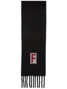 Ferragamo écharpe frangée à logo en intarsia - Noir