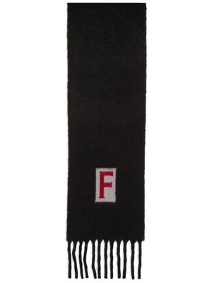 Ferragamo écharpe frangée à logo en intarsia - Noir