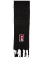 Ferragamo écharpe frangée à logo en intarsia - Noir