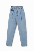 Loose fit upcycling jeans met plooitjes - BLUE - S