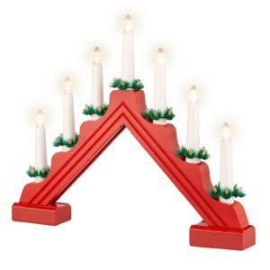 Kaarsenbrug rood - hout - met LED verlichting - 7 led lampjes - 4,8 x 39,5 x 32 cm