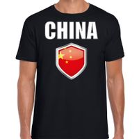 China landen supporter t-shirt met Chinese vlag schild zwart heren