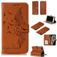iPhone 7 Plus & 8 horizontaal Litchi structuur met veren patroon PU leren Flip Hoesje met houder, foto frame en opbergruimte voor pinpassen & geld (br