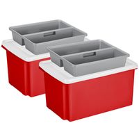 Sunware 2x opslagbox kunststof 51 liter rood 59 x 39 x 29 cm met deksel en organiser tray - thumbnail