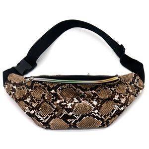 Zwarte/bruine slangenprint heuptas/fanny pack/cross body tas 32 cm PU leer - Heuptassen