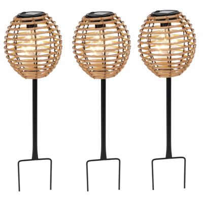 Pro Garden Solar tuinlamp / prikspot - 3x - warm wit - 13 x 13 x 52 cm - tuinverlichting