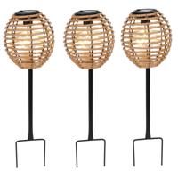 Pro Garden Solar tuinlamp / prikspot - 3x - warm wit - 13 x 13 x 52 cm - tuinverlichting