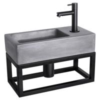Differnz Ravo fonteinset beton donkergrijs - kraan recht - met handdoekrek - 38.5 x 18.5 x 9 cm - mat zwart