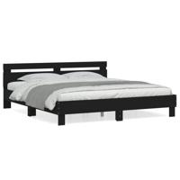 Bedframe met hoofdbord bewerkt hout zwart 160x200 cm