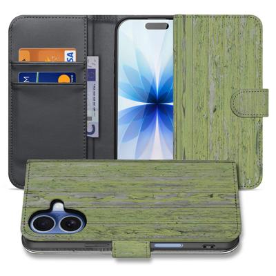 Book Case iPhone 17 Groen Houtnerf Met Pasjeshouders En Magnetische Sluiting