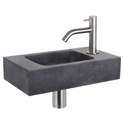 Differnz fonteinset bombai black - natuursteen - kraan gebogen - 40 x 22 x 9 cm - mat chroom