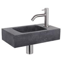 Differnz fonteinset bombai black - natuursteen - kraan gebogen - 40 x 22 x 9 cm - mat chroom