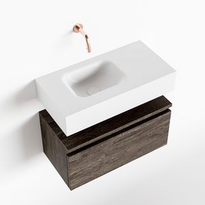 Toiletmeubel Mondiaz Andor | 60 cm | Meubelkleur Dark brown | Lex vrijhangend wastafel Talc Links | Zonder kraangat