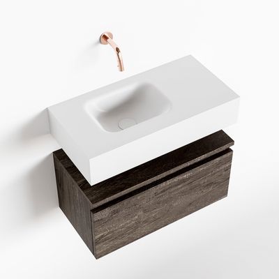 Toiletmeubel Mondiaz Andor | 60 cm | Meubelkleur Dark brown | Lex vrijhangend wastafel Talc Links | Zonder kraangat