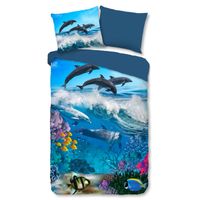 Kinderdekbedovertrek Katoen - 140x200 cm Blauw - Dessin: Dieren - Good Morning - Dekbed-Discounter.nl