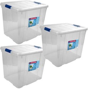 Hega Hogar Opbergbox - 3x - met deksel - 42 x 35 x 35 cm - 35 Liter - Opbergbakken - Transparant