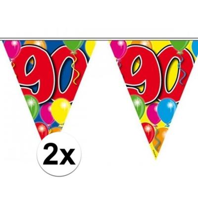 Leeftijd vlaggenlijn - 2x - 90 jaar - 10 meter - verjaardag versiering - vlaggetjes