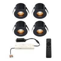 Set van 4 Olivia LED Mini Inbouwspots met Trafo - 12 Volt 3 Watt 150 lumen - Dimbaar - Verzonken - Plat 36mm - 2700K - IP44 waterdicht - Zwart - Veranda Spotjes - Overkapping Spotjes