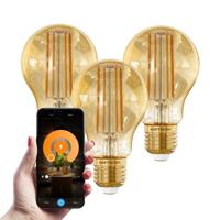 Set van 3 Smart E27 LED Filament Lamp - 7 Watt 806 lumen - A60 Amberkleurig glas - 1800-3000K Dimbaar