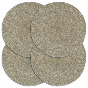 VidaXL Placemats 4 st rond 38 cm jute effen grijs