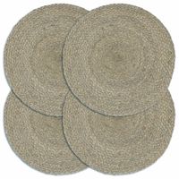 VidaXL Placemats 4 st rond 38 cm jute effen grijs - thumbnail