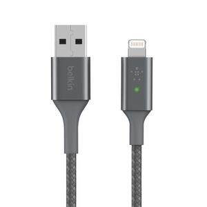 Belkin Boost Charge Lightning/ USB-A kabel met slimme led kabel 1,2 meter, Dubbel gevlochten nylon, CAA007bt04GR