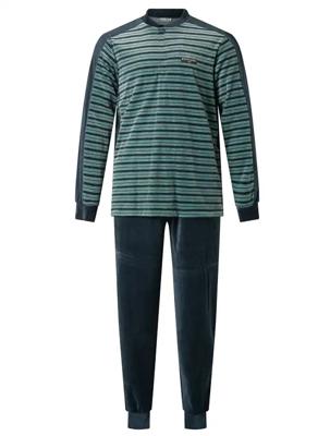 Velours Heren pyjama - V-hals - 4244 - maat XXL - XXL - Blauw - XXL - XXL