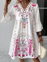 Casual V Neck Lace Ethnic Dress With No