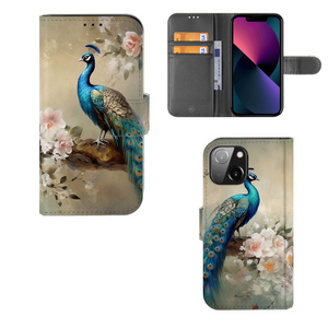 Telefoonhoesje met Pasjes voor iPhone 13 Mini Vintage Pauwen