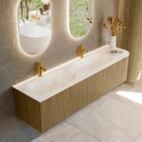 Badmeubel Mondiaz Kurve-Dlux | 175 cm cm | Meubelkleur Dusk | Wastafelkleur Ostra | Solid surface | Dubbel / Links spoelbak | 2 kraangaten
