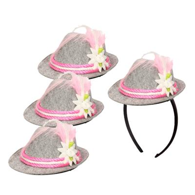 4x stuks tiara met tiroler verkleed hoedje roze