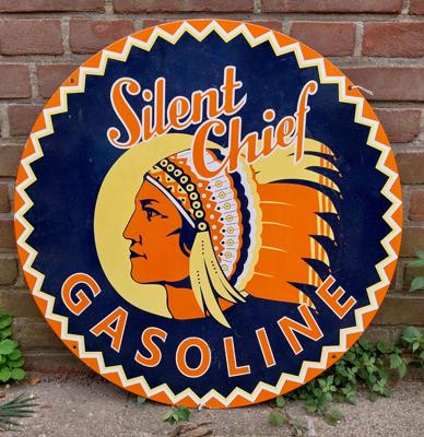 Silent Chief Gasoline Dubbelzijdig Emaille Bord - Ø61cm