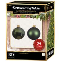 Donkergroene Kerstversiering Kerstballen 24-delig 6 en 8 cm   - - thumbnail