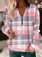 Casual Half Zip Plaid Sweatshirt