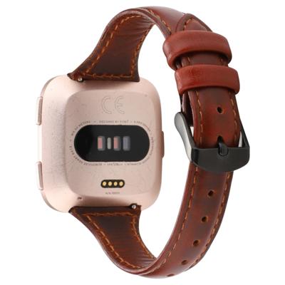 Voor Fitbit versa Razy paard textuur lederen riem (rood bruin)