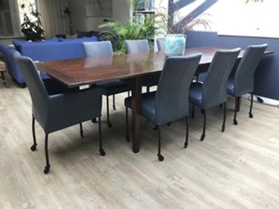 Set van 7 leren eetkamerstoelen - met wieltjes - blauw leer - Echt leer, Modern, ontdek de vele Leersoorten en Kleuren bij ShopX